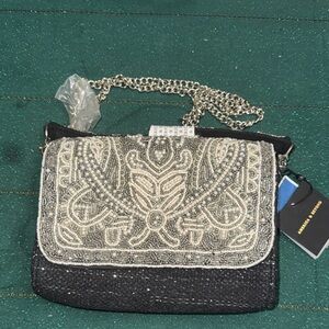 Elegant Black and Silver Beaded Clutch